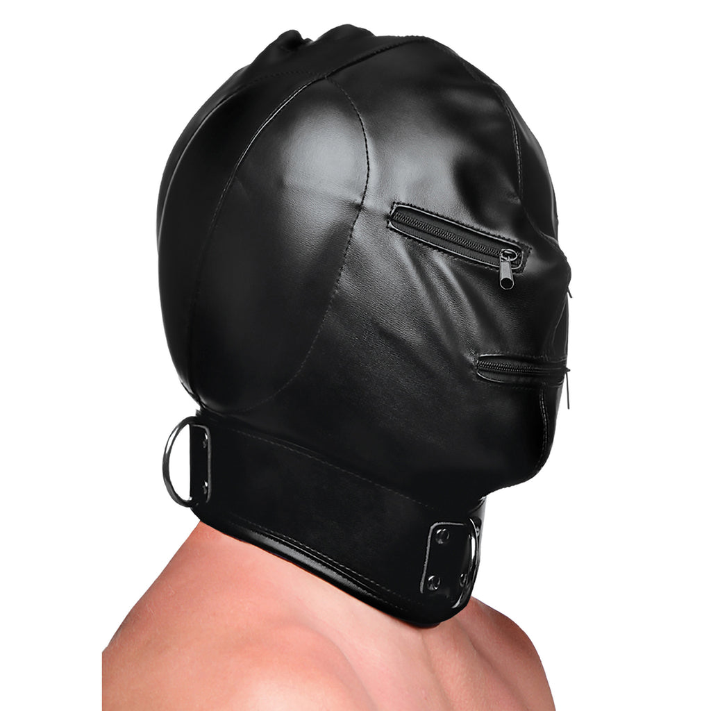 Bondage Hood With Posture Collar And Zippers