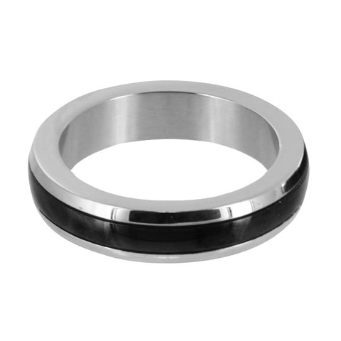 Stainless Steel Cock Ring With Black Band- Large