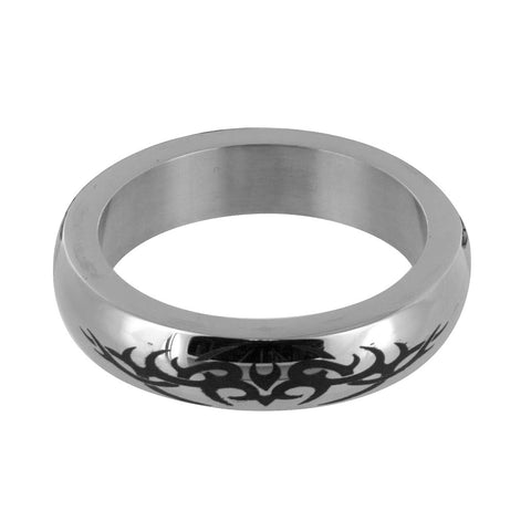 Stainless Steel Cock Ring With Tribal Design- Medium