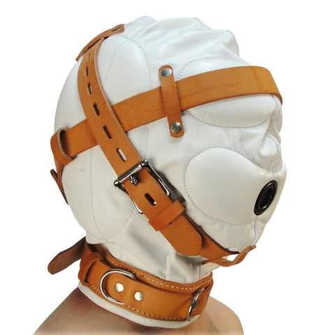 Total Sensory Deprivation White Leather Hood - Mediumlarge