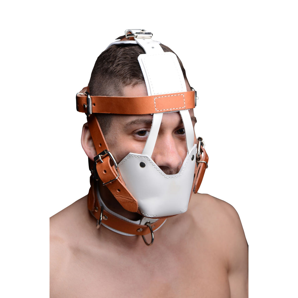 White And Tan Hospital Style Leather Muzzle