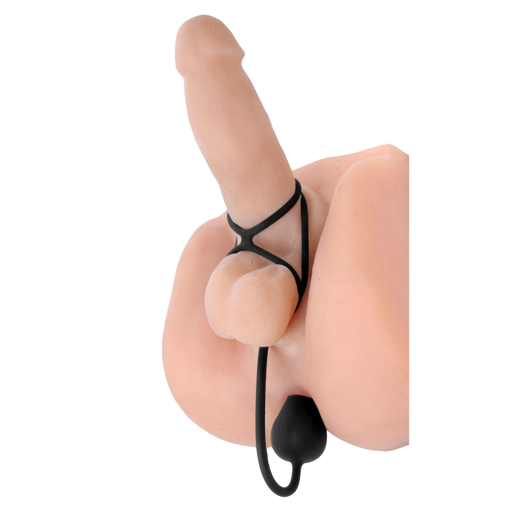 Triple Threat Silicone Tri Cock Ring With Anal Plug