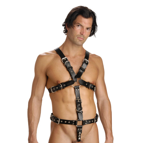 Strict Leather Body Harness With Cock Ring - Medium Large