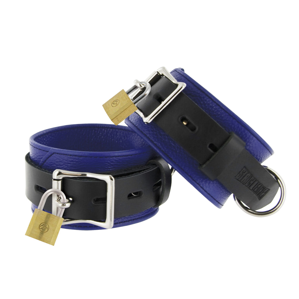 Strict Leather Blue And Black Deluxe Locking Ankle Cuffs