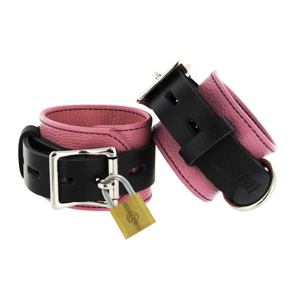 Strict Leather Pink And Black Deluxe Locking Wrist Cuffs