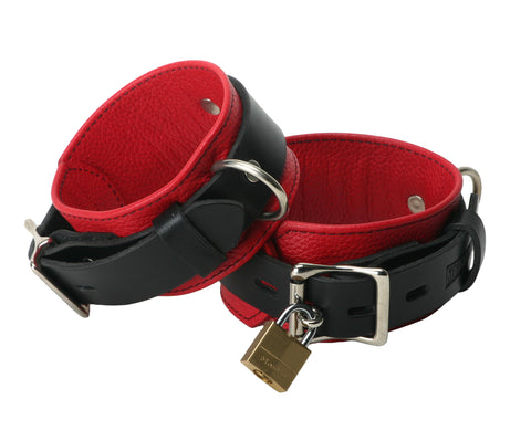 Strict Leather Deluxe Black And Red Locking Ankle Cuffs